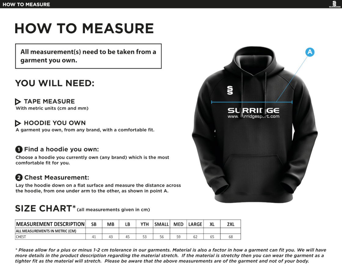 Fraserburgh CC - Blade Hoody - Size Guide