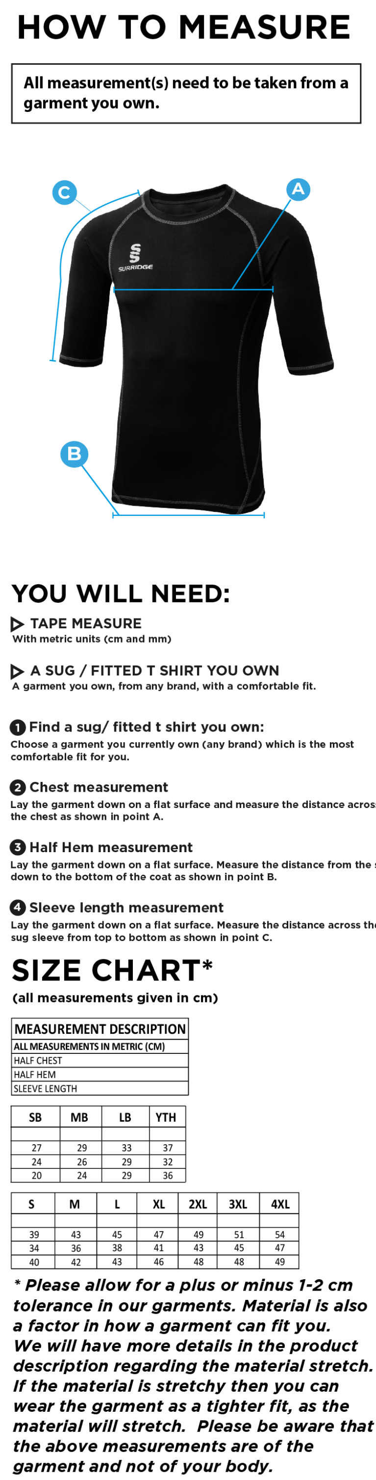 Fraserburgh CC - Premier Short Sleeve Sug - Size Guide