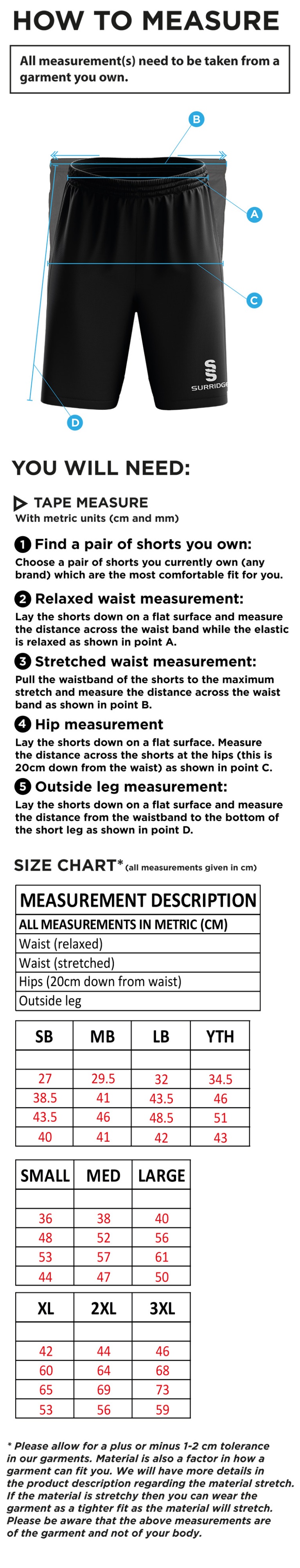 Fraserburgh CC - Blade Shorts - Size Guide