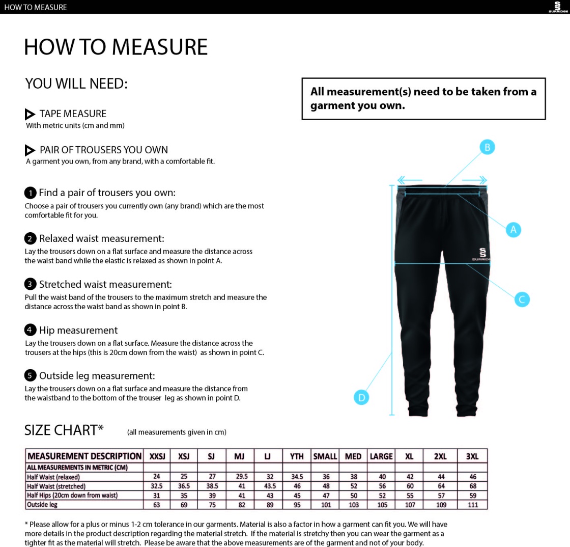 Fraserburgh CC T20 Pants: Navy - Size Guide