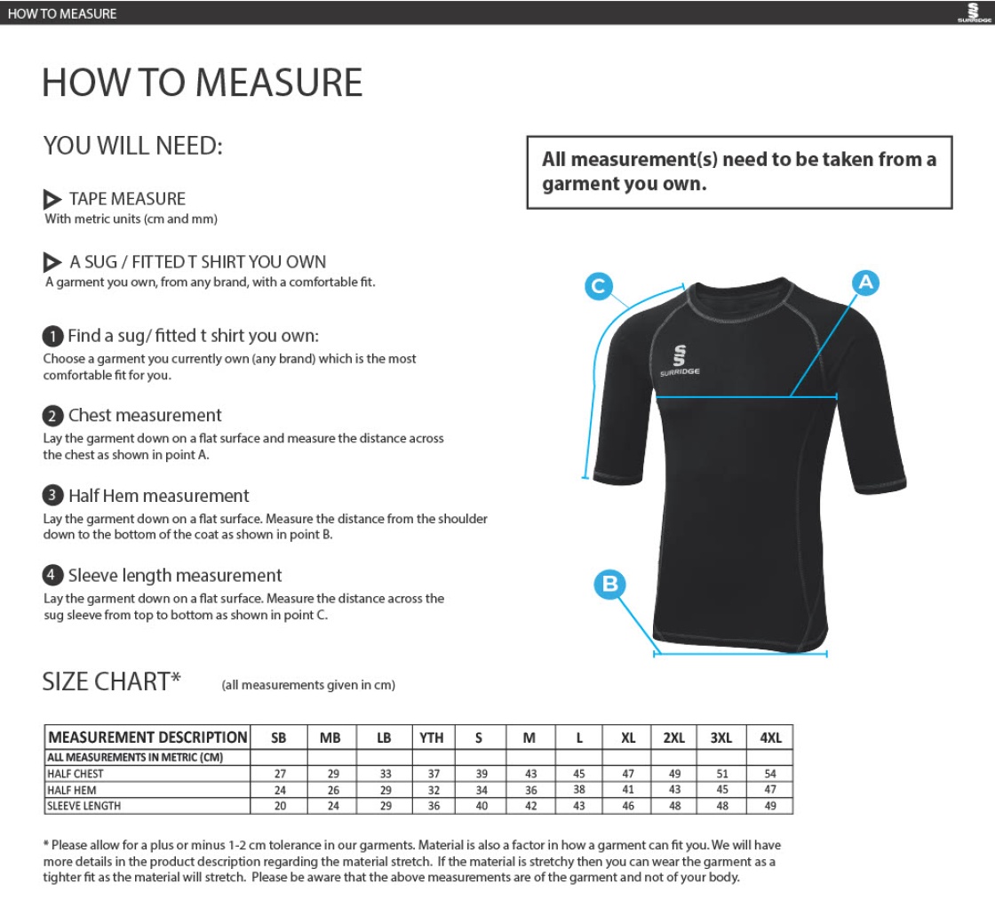 Fraserburgh CC - Premier Short Sleeve Sug - Size Guide