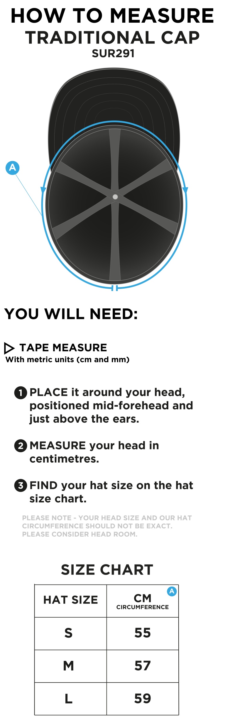 Fraserburgh CC - English Playing Cap - Size Guide