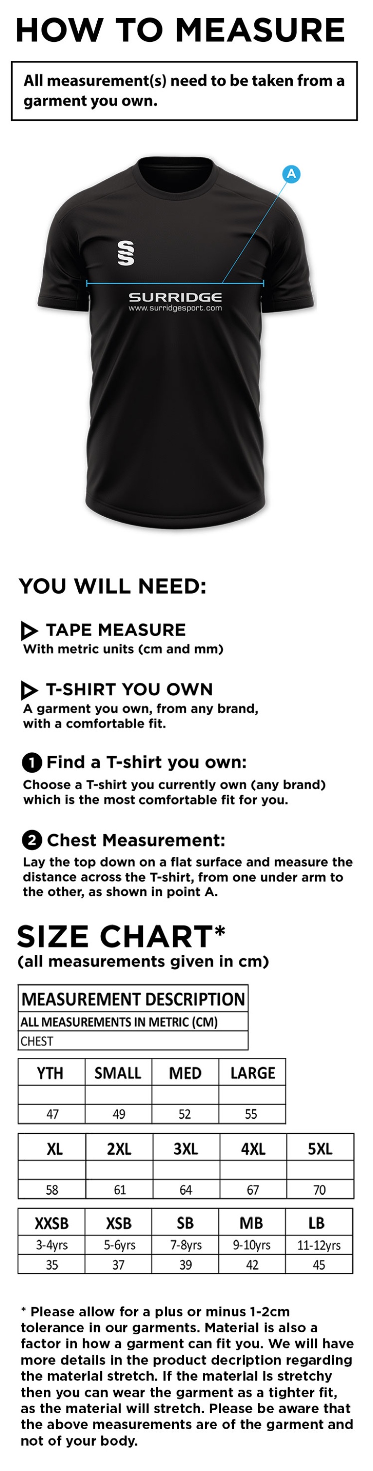 Fraserburgh CC - Blade Polo - Size Guide