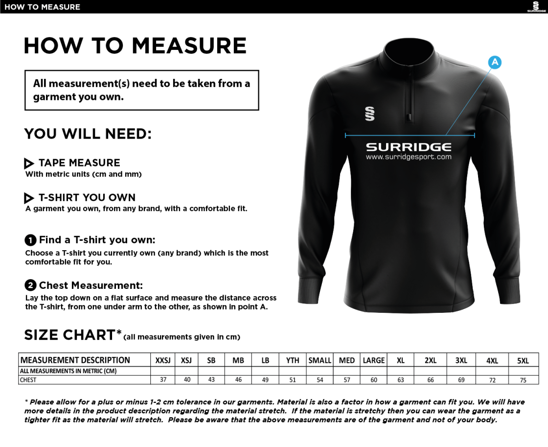 Fraserburgh CC - Blade Performance Top - Size Guide