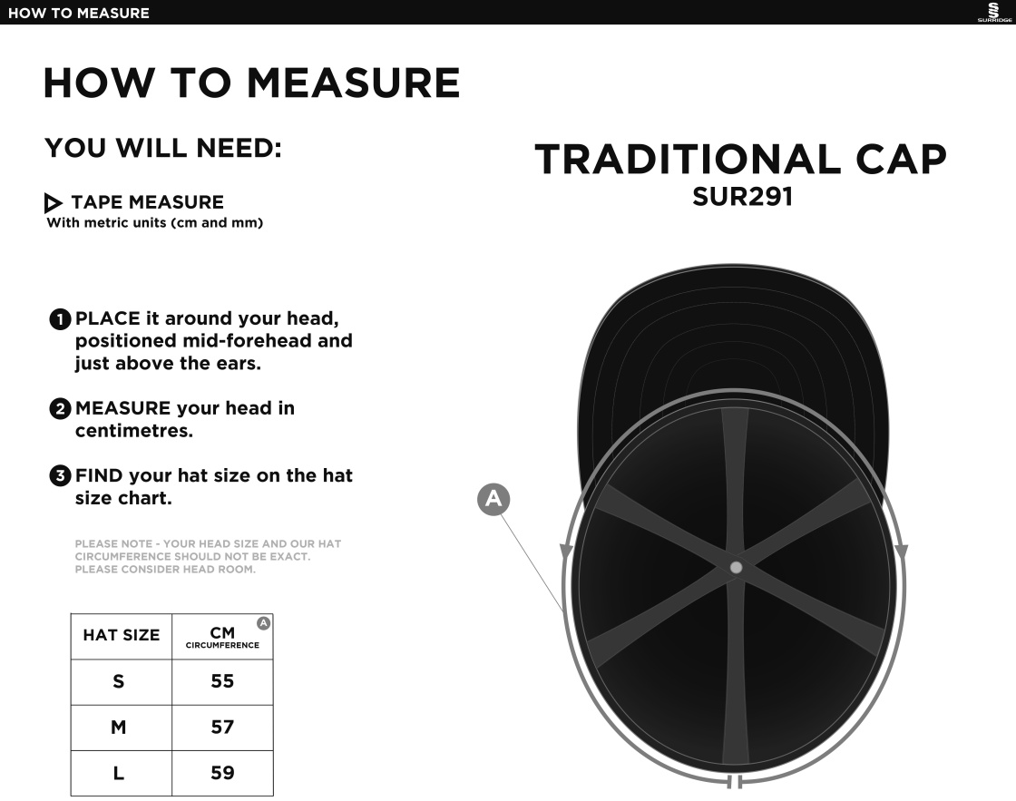 Fraserburgh CC - English Playing Cap - Size Guide