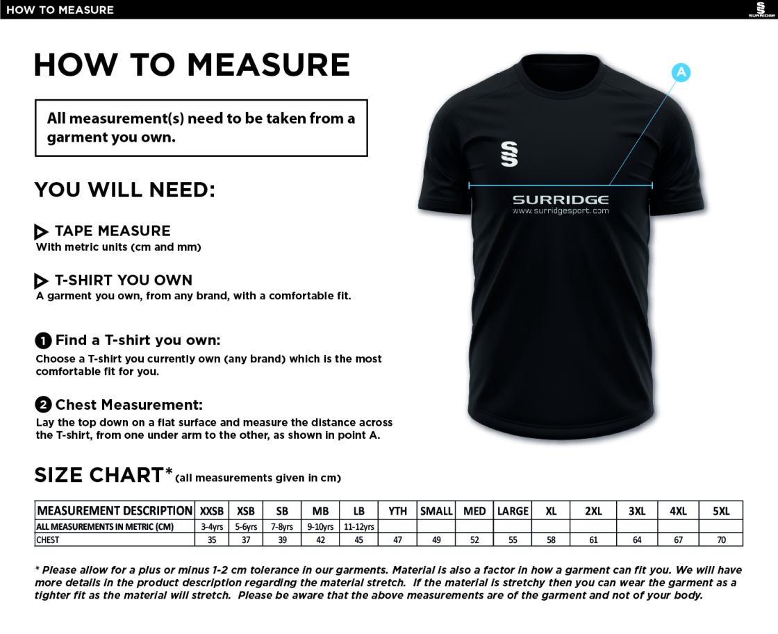 Fraserburgh CC - Blade Polo White - Size Guide