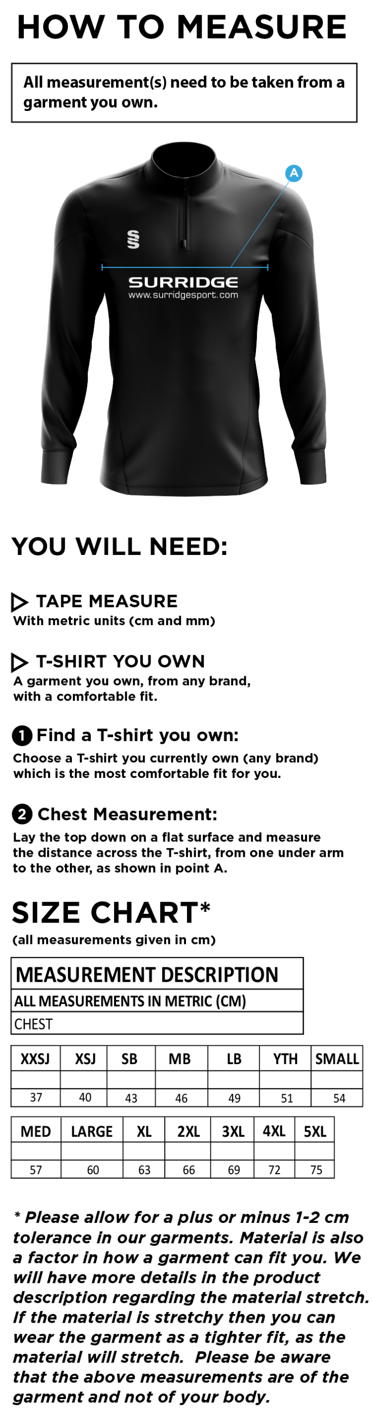 Fraserburgh CC - Blade Performance Top - Size Guide